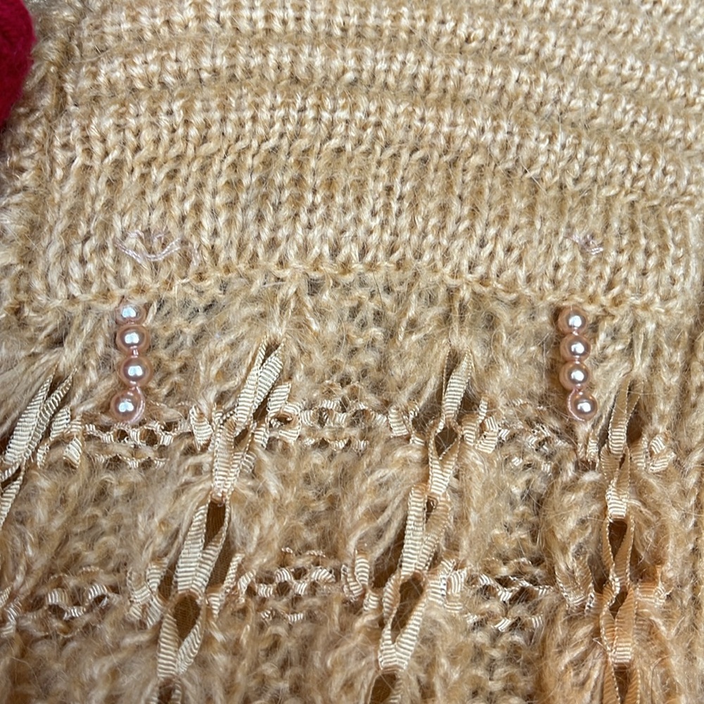 Alexa Grace Gold Wool & Mohair Blend Cardigan ribbon & pearl details Size Medium - Picture 14 of 17